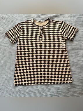 Kate Quinn Dark Alice Mens Harlequin Henley T-shirt Organic Cotton